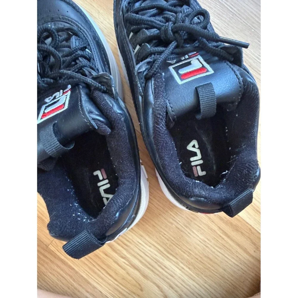 FILA Disruptor II Black Leather Platform Sneakers Size 5.5